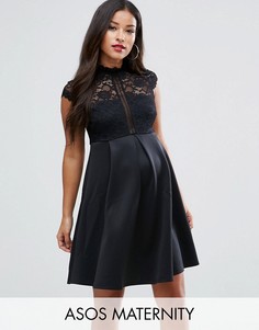 Короткое приталенное платье с высоким воротом ASOS Maternity - Черный