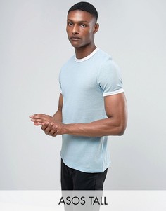 Синяя фактурная футболка из вафельного трикотажа ASOS TALL - Синий