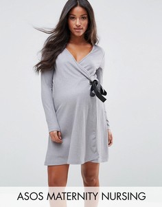 Платье с запахом и крупными люверсами ASOS Maternity NURSING - Серый
