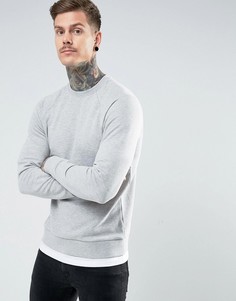 Серый меланжевый свитшот с эффектом футболки по краю ASOS - Серый