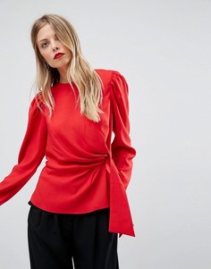 Блузка с длинными рукавами и отделкой в стиле оригами ASOS - Красный