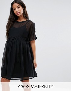 Свободное платье из дышащей ткани ASOS Maternity - Черный