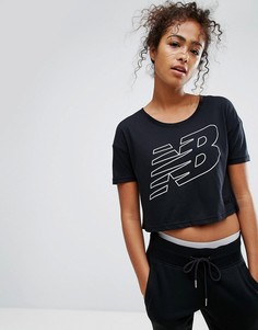 Черная короткая футболка с логотипом New Balance - Черный