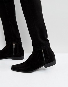 Черные ботинки челси из искусственной замши с молниями ASOS - Черный