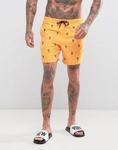 Шорты для плавания средней длины с вышитыми кактусами ASOS - Оранжевый