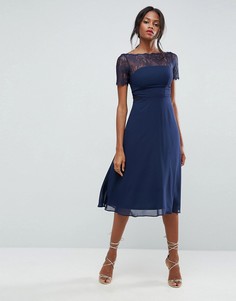 Платье миди с кружевными вставками ASOS - Темно-синий
