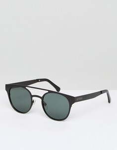 Солнцезащитные очки в круглой черной оправе с двойной переносицей Komono Finley - Серебряный