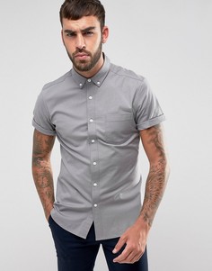 Серая узкая оксфордская рубашка в стиле casual с короткими рукавами ASOS - Серый