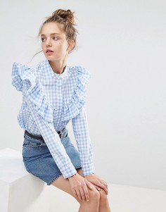 Рубашка в клетку с оборками ASOS - Синий