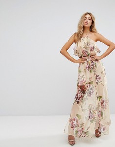 Длинное платье-халтер с цветочным принтом Boohoo - Красный