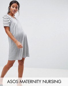 Платье колор блок с молниями и рукавами в полоску ASOS Maternity NURSING - Серый