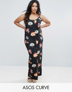 Облегающее платье макси на кнопках с цветочным принтом ASOS CURVE - Мульти