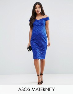 Облегающее кружевное платье миди с вырезом сердечком ASOS Maternity - Синий