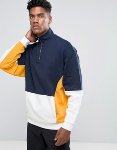 Оверсайз-свитшот на молнии со вставками ASOS - Темно-синий