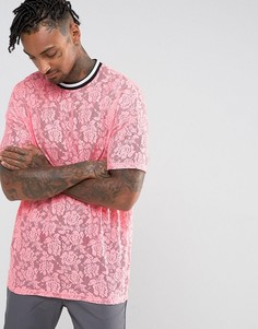Розовая кружевная оверсайз-футболка ASOS - Розовый
