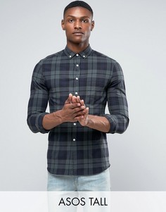 Темно-синяя зауженная рубашка в клетку ASOS TALL - Черный