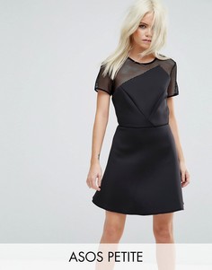Короткое приталенное платье с сетчатой вставкой ASOS PETITE - Черный