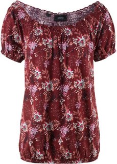 Футболка с вырезом-кармен (красный каштан в цветочек) Bonprix