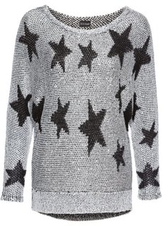 Вязаный пуловер с пайетками (серебристый/черный) Bonprix