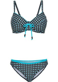 Бикини-минимайзер на косточках (2 изд.), чашка E (черный с рисунком) Bonprix