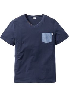 Футболка Regular Fit с нагрудным карманом (темно-синий) Bonprix