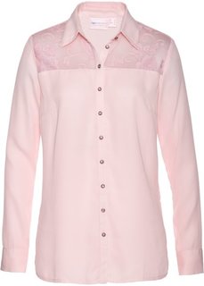 Блузка с кружевной вставкой (нежно-розовый) Bonprix