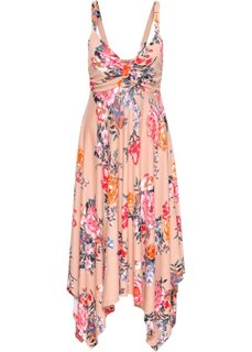 Трикотажное платье с асимметричной юбкой − классика гардероба (розовый в цветочек) Bonprix