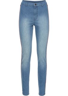 Джинсы Skinny с высокой талией и контрастными лампасами (голубой) Bonprix