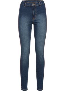 Джинсы Skinny с высокой талией и контрастными лампасами (синий) Bonprix