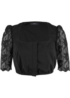 Блузка с кружевными рукавами к дирнделю (черный) Bonprix