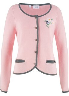 Куртка в традиционном баварском стиле с длинным рукавом и вышивкой (дымчато-серый/нежно-розовый) Bonprix