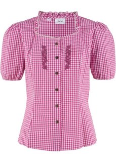 Традиционная блузка с принтом и коротким рукавом (нежная фуксия/белый в клетку) Bonprix