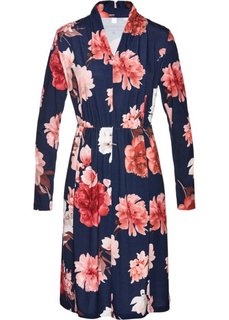 Трикотажное платье с принтом (темно-синий/коралловый в цветочек) Bonprix