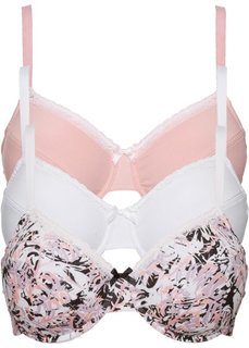 Бюстгальтер (3 шт.), чашка C (с рисунком/белый/нежно-розовый) Bonprix