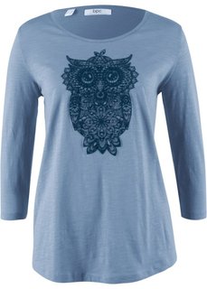Футболка из трикотажа фламе с рукавом 3/4 (синий матовый с рисунком) Bonprix