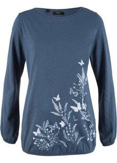 Футболка с длинным рукавом и резинкой по нижнему краю (индиго с рисунком) Bonprix