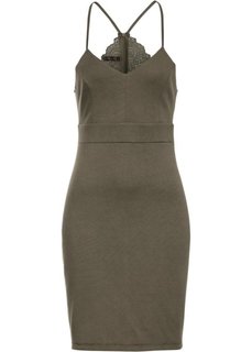 Платье с кружевной отделкой и вырезом на спине (оливковый) Bonprix