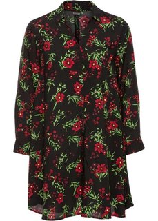 Длинная блузка оверсайз (черный/красный в цветочек) Bonprix