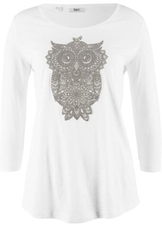 Футболка из трикотажа фламе с рукавом 3/4 (кремовый с рисунком) Bonprix