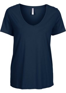 Футболка с глубоким V-вырезом (темно-синий) Bonprix