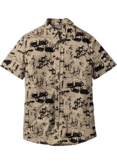 Рубашка Slim Fit с коротким рукавом (светло-оливковый) Bonprix