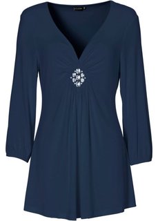 Футболка с рукавами 3/4 и драпировкой (темно-синий) Bonprix