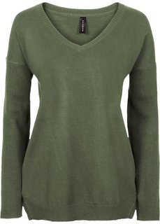 Пуловер с глубоким V-образным вырезом (оливковый) Bonprix