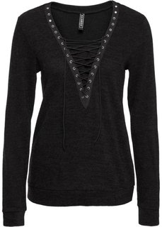 Вязаная футболка со шнуровками (черный) Bonprix