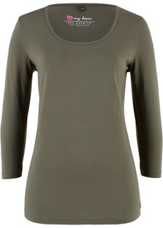 Футболка стретч с рукавами 3/4 (темно-оливковый) Bonprix