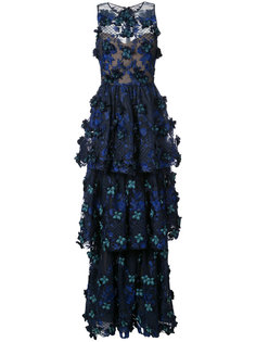 ярусное платье с цветочной аппликацией  Marchesa Notte
