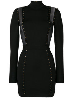 платье с сетчатыми вставками и заклепками   Balmain
