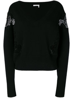 свитер с V-образным вырезом  и кружевной отделкой  Chloé