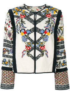 fringe trim embroidered jacket Tory Burch