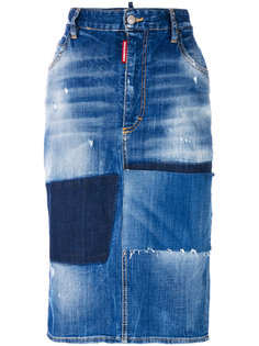 джинсовая состаренная юбка миди  Dsquared2